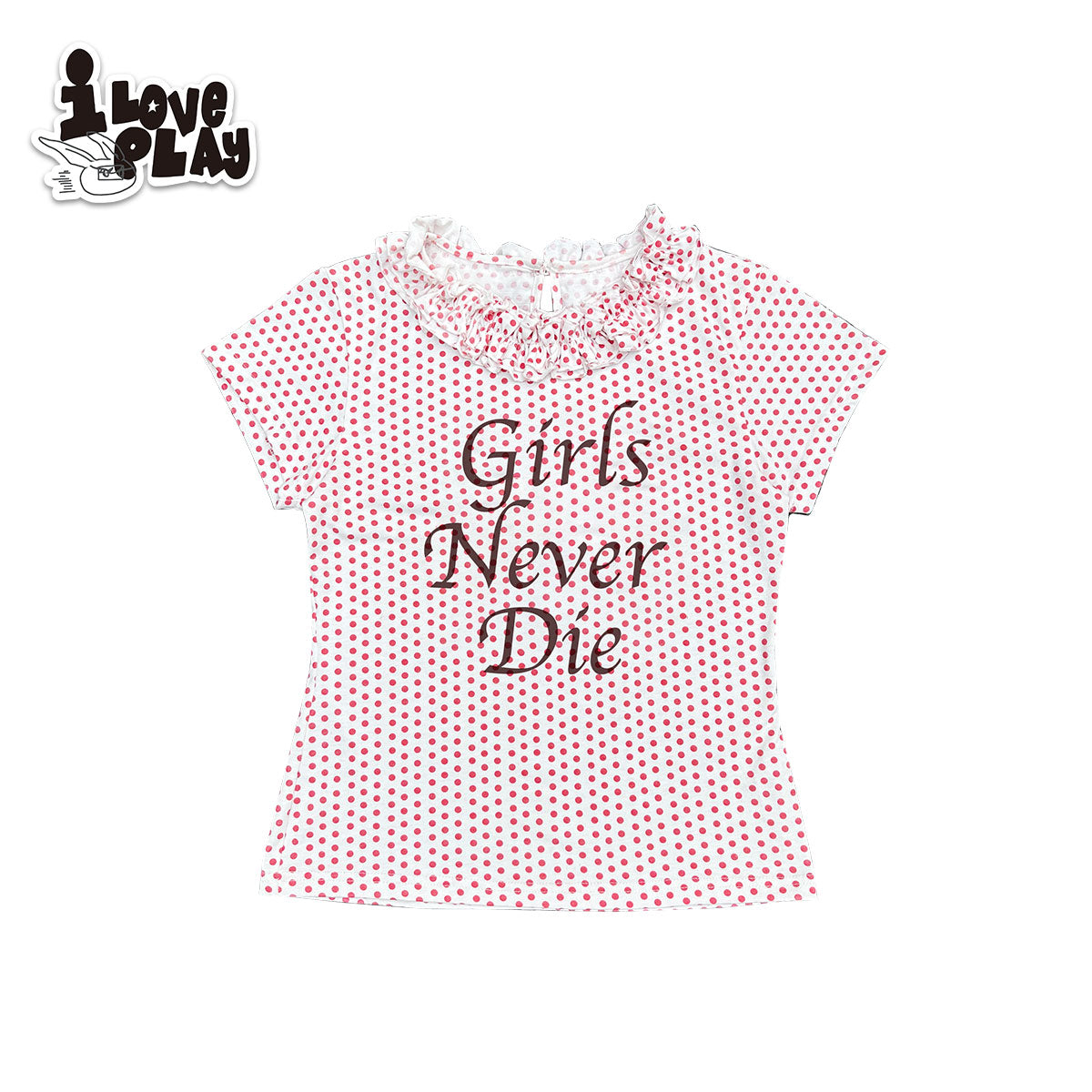 Loveplay - Y2K "Girls Never Die" Red Polka Dot Short Sleeve Top shirt loveplay