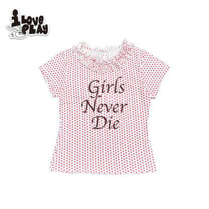 Loveplay - Y2K "Girls Never Die" Red Polka Dot Short Sleeve Top shirt loveplay