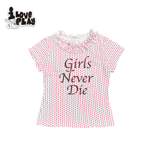 Loveplay - Y2K "Girls Never Die" Red Polka Dot Short Sleeve Top shirt loveplay S