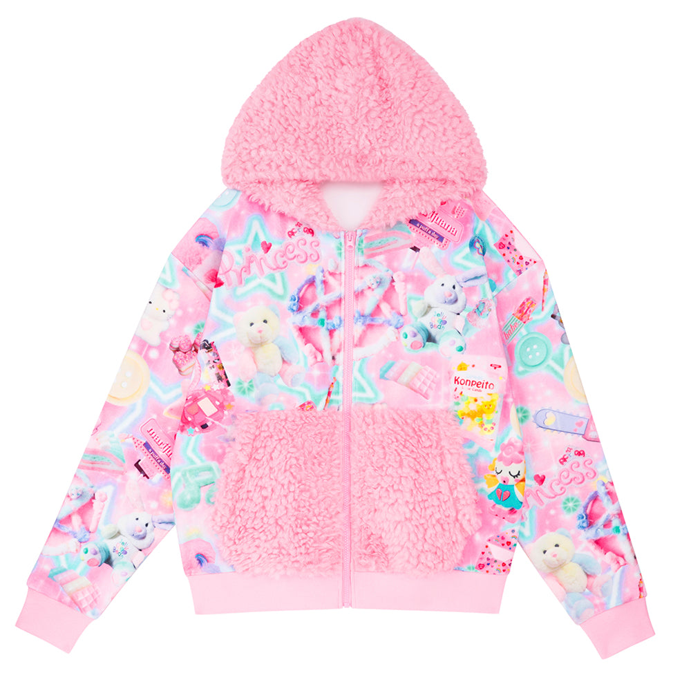 NIHONKIDS - Decora Kei Pink Plush Toy Hoodie coat NIHON KIDS
