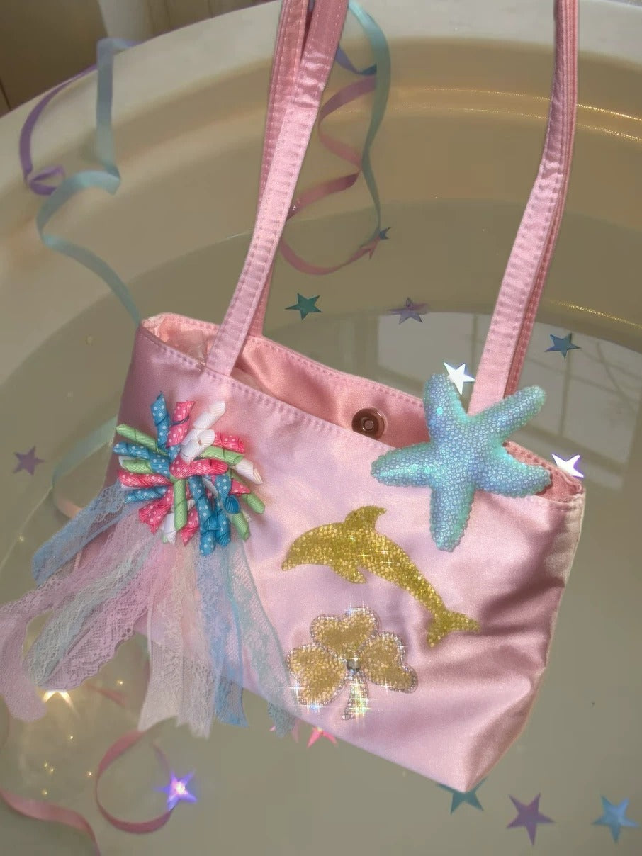Salty Gummy - Y2K Satin Dolphin Shoulder Bag bag Salty Gummy Pink