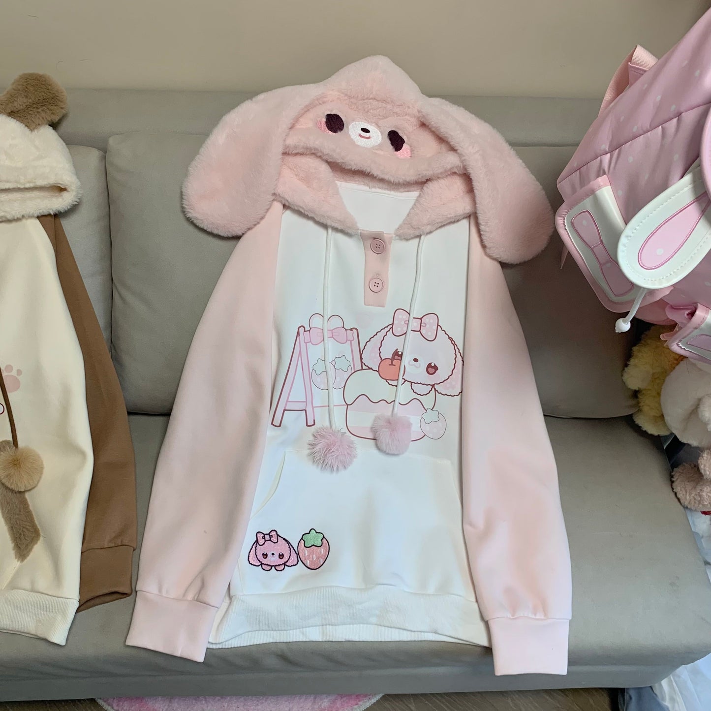 Blurred Bear - Kawaii Colorblock Fleece Hoodie Skirt Set set Blurred Bear Pink Hoodie S