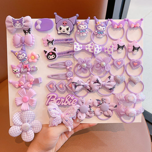 DuoFeiMao - Kawaii Kuromi Hair Accessories Set with Clip & Cartoon Elastic Band hair clip duofeimao Kuromi Hair Ties & Clips 36pcs Set