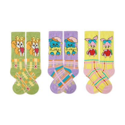 tntntutu - Kawaii Vintage Socks Fuzzy Plaid Animal Socks Set socks tntntutu