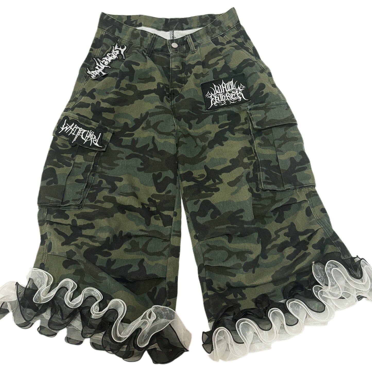 LEERROO - Y2K Camo Lace Trim Capri Pants pants Leerroo