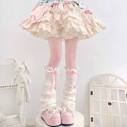 2 Bear - Bow Star Flared Leg Warmers leg warmmers 2 bears Pink