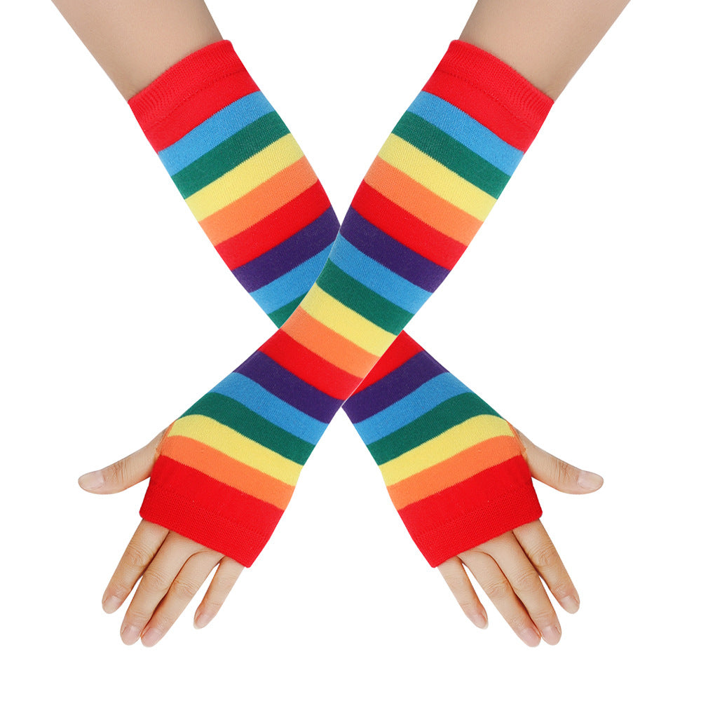 Decora Kei Rainbow Knit Arm Warmers Stretchy sleeves Land Decora 5