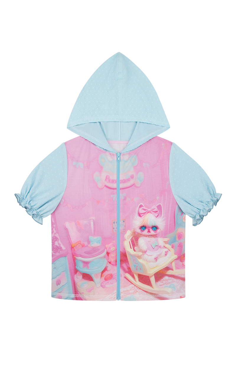 NIHON KIDS - Decora Kei Kitty Lantern Sleeve Top blouse NIHON KIDS Top with Badge