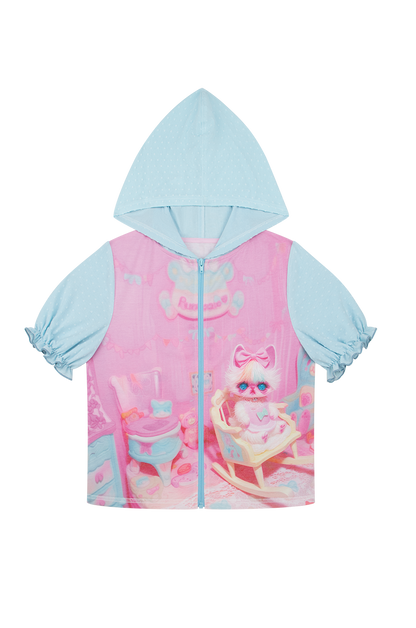 NIHON KIDS - Decora Kei Kitty Lantern Sleeve Top blouse NIHON KIDS Top with Badge
