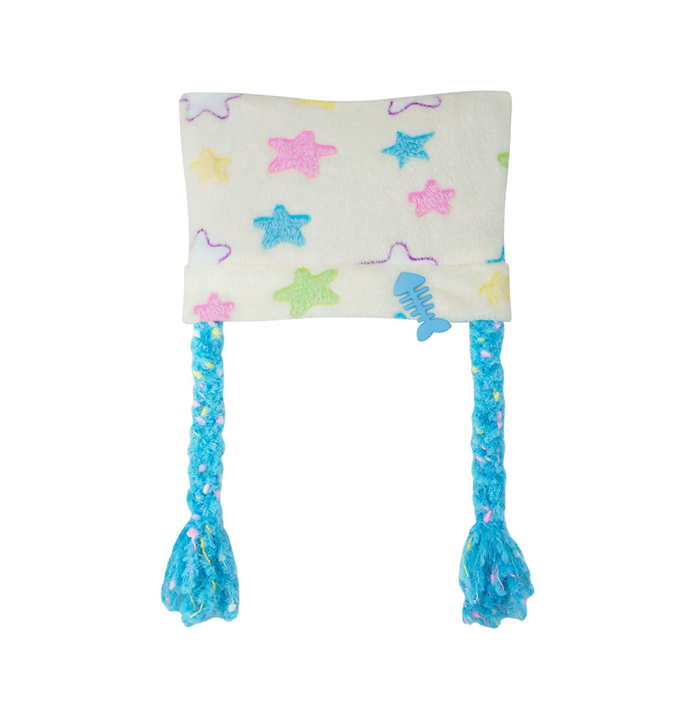 NIHON KIDS - Decora Kei Star Cat Ear Beanie hat NIHON KIDS Light Yellow Hat with Blue Braid