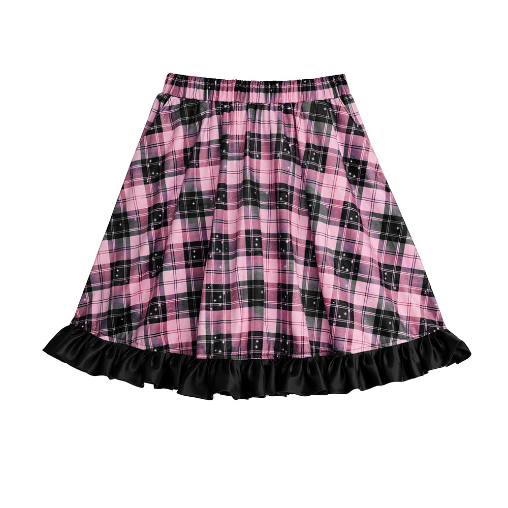 Nihon Kids - Pink Gothic Star Plaid Flared Skirt skirt NIHON KIDS