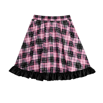Nihon Kids - Pink Gothic Star Plaid Flared Skirt skirt NIHON KIDS