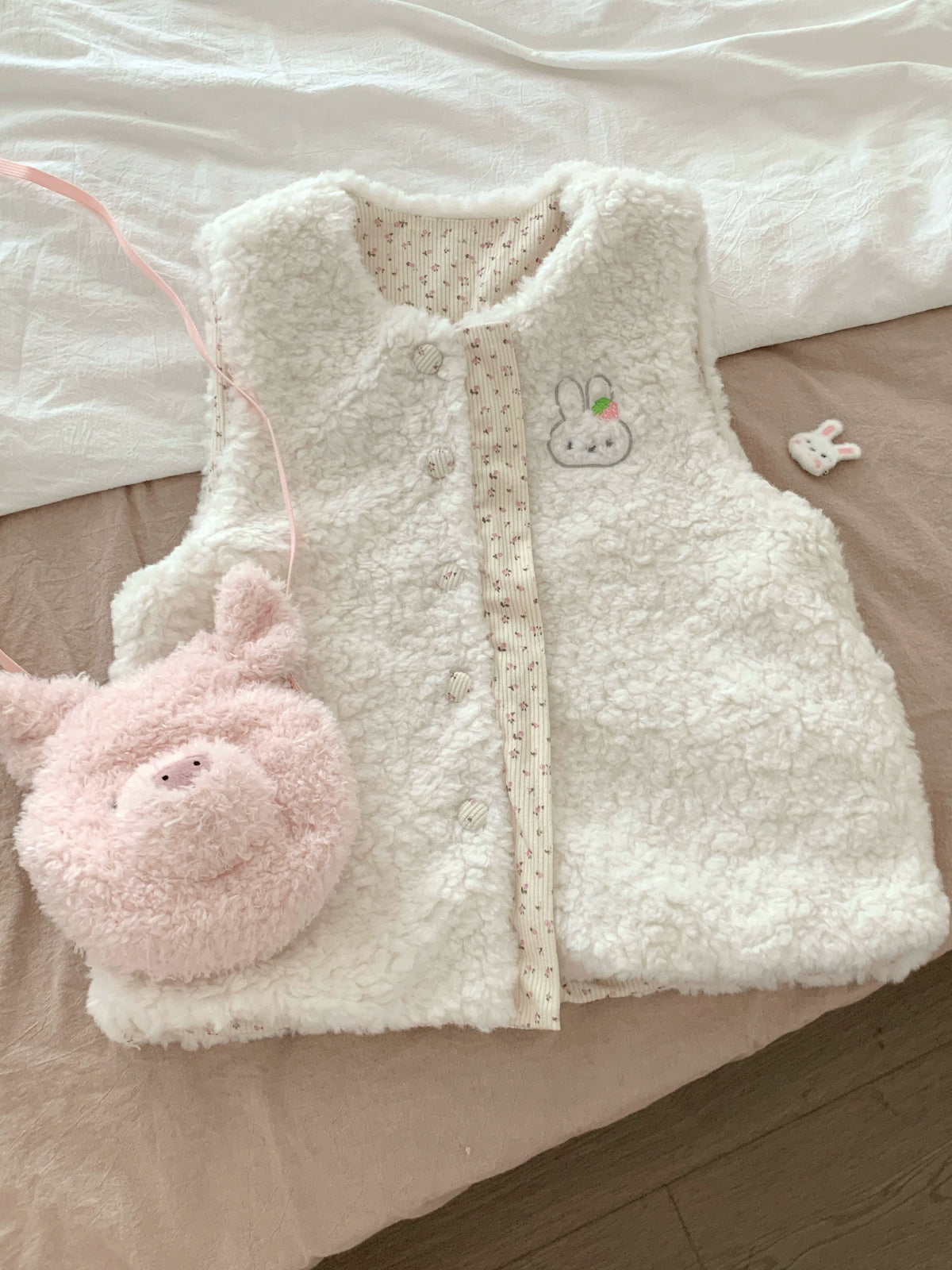 Blurred Bear - Reversible Fuzzy Floral Vest vest Blurred Bear Only Vest S
