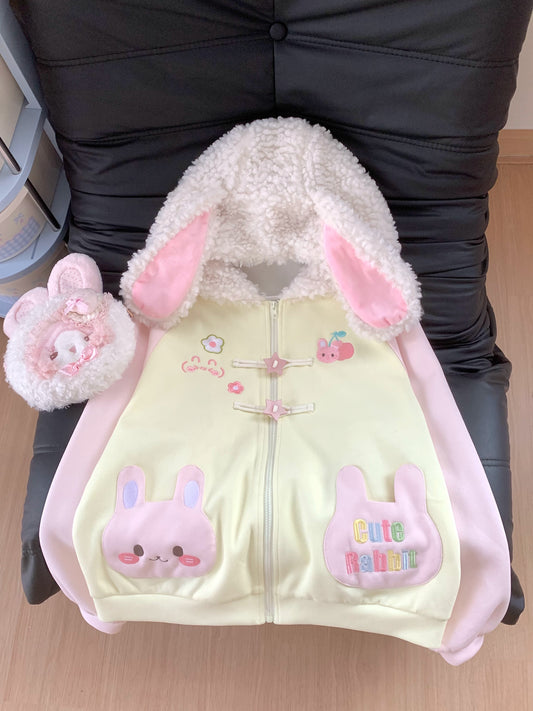 Blurred Bear - Butter Yellow Bunny Ear Hooded Jacket hoodie Blurred Bear