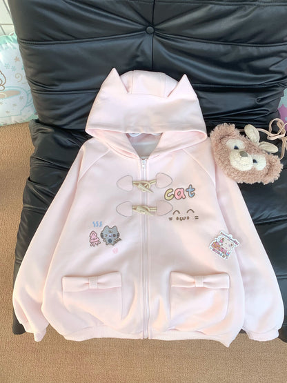 Blurred Bear - Cat Embroidered Hoodie & Mini Skirt Set hoodie Blurred Bear Pink Hoodie Only S