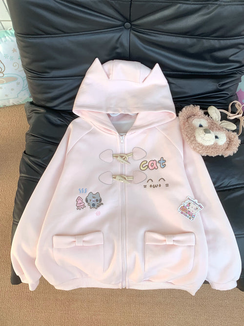 Blurred Bear - Cat Embroidered Hoodie & Mini Skirt Set hoodie Blurred Bear Pink Hoodie Only S