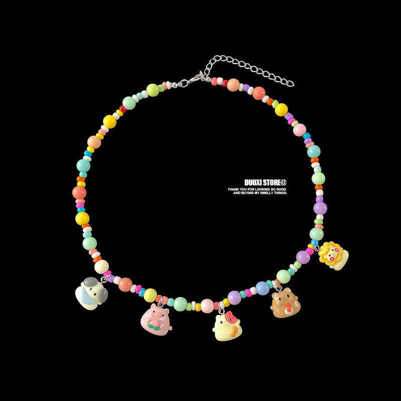 DuoXi - Color Bead Cartoon Resin Necklace necklace DuoXi A