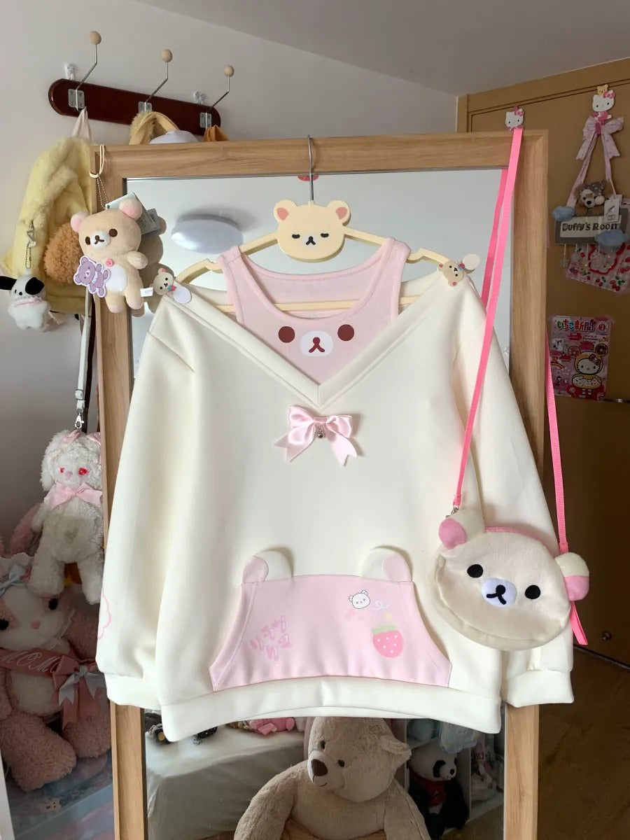 Blurred Bear - Colorblock Sweatshirt & Mini Skirt Set set Blurred Bear Pink Sweatshirt S