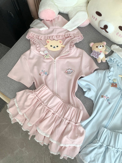 Blurred Bear Kawaii - Bunny Tee & Ballet Skirt Set set Blurred Bear Pink Skirt Only S