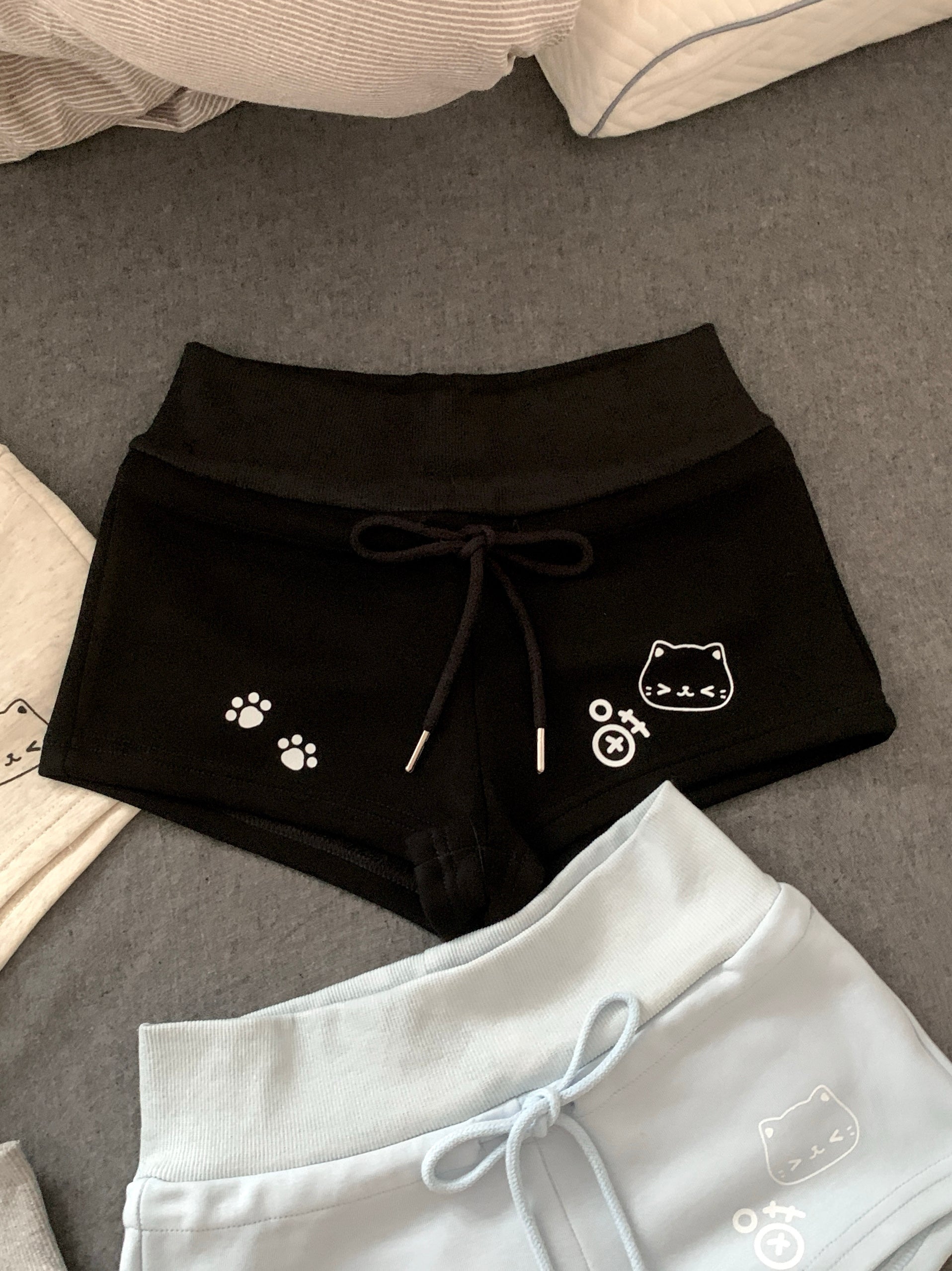 Blurred Bear - Kawaii Printed Cotton Shorts shorts Blurred Bear Black S