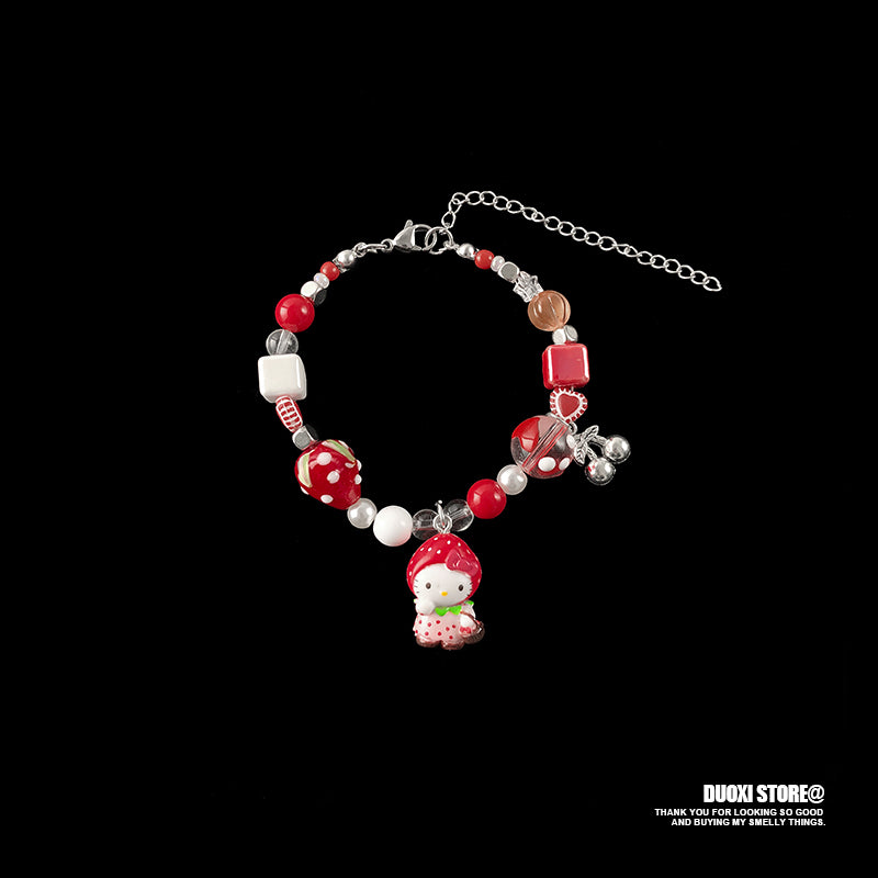 DuoXi - Decora Kei Candy Kitty Beaded Bracelet Colorful Cute bracelet DuoXi Red