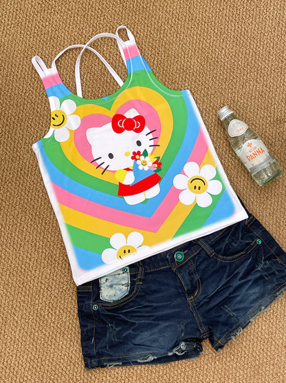 Princess Kitty - Decora Kei Summer Girl Print Tank Top camisole princess kitty Rainbow Kitty S