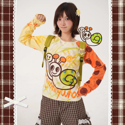 RabbitRain - Snail Doodle Colorblock Raglan Top shirt RabbitRain