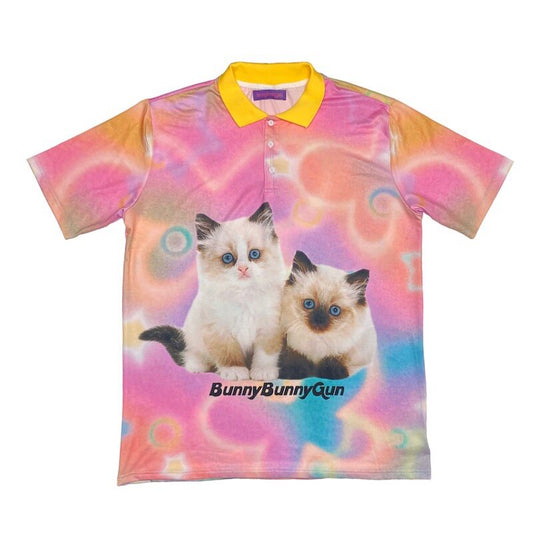 bunnybunnygun - Cat Mesh Oversize Polo Shirt shirt bunnybunnygun M