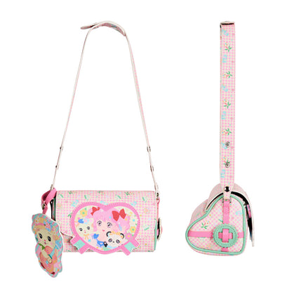 Lutra Jump Decora Kei Bag | Pink Plaid Girl Heart Crossbody Bag | Summer Beach & Cat Print bag Lutra Jump