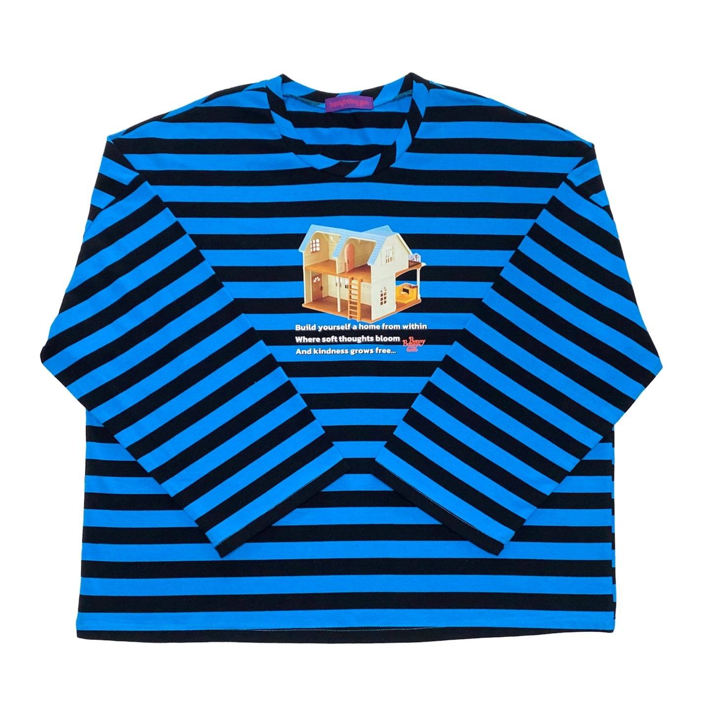 BunnyBunnyGun - Y2K Oversize Long Sleeve T Shirt Blue Black Stripes Shirt shirt bunnybunnygun