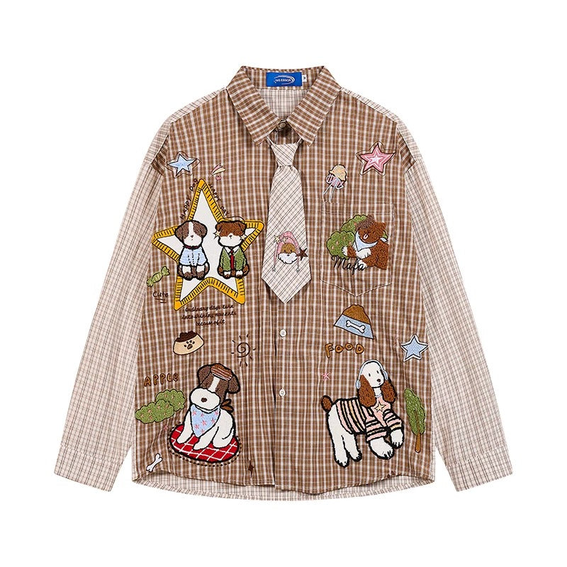 BIBULU - Vintage Plaid Cartoon Embroidered Shirt shirt BIBULU