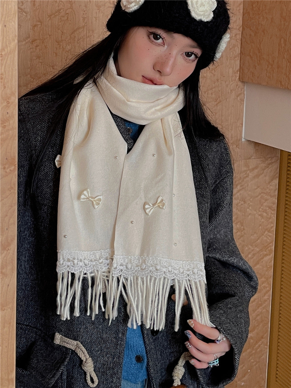 Let Me See - Vintage Lace Fringe Scarf scarf let me see White