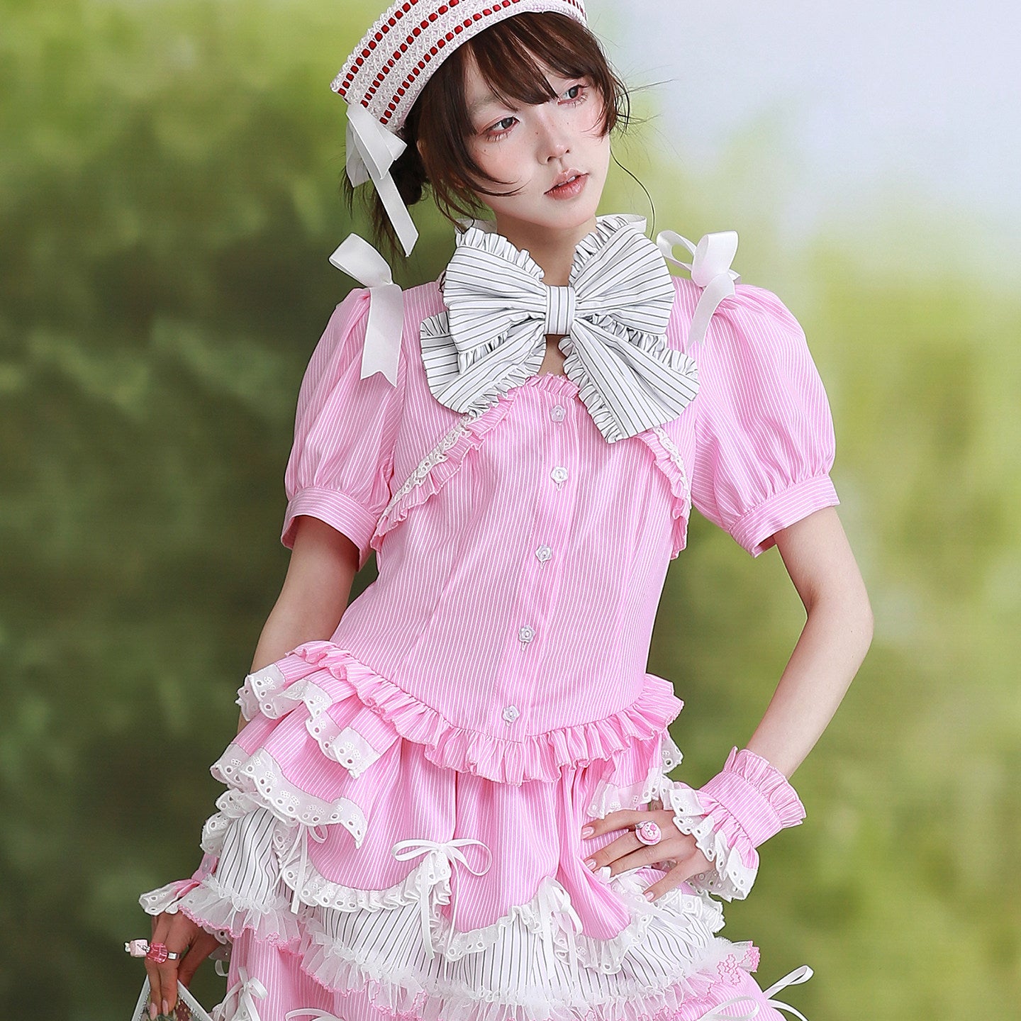 SOS MEME CLUB - Pink Stripe Lolita Blouse blouse SOS MEME CLUB S