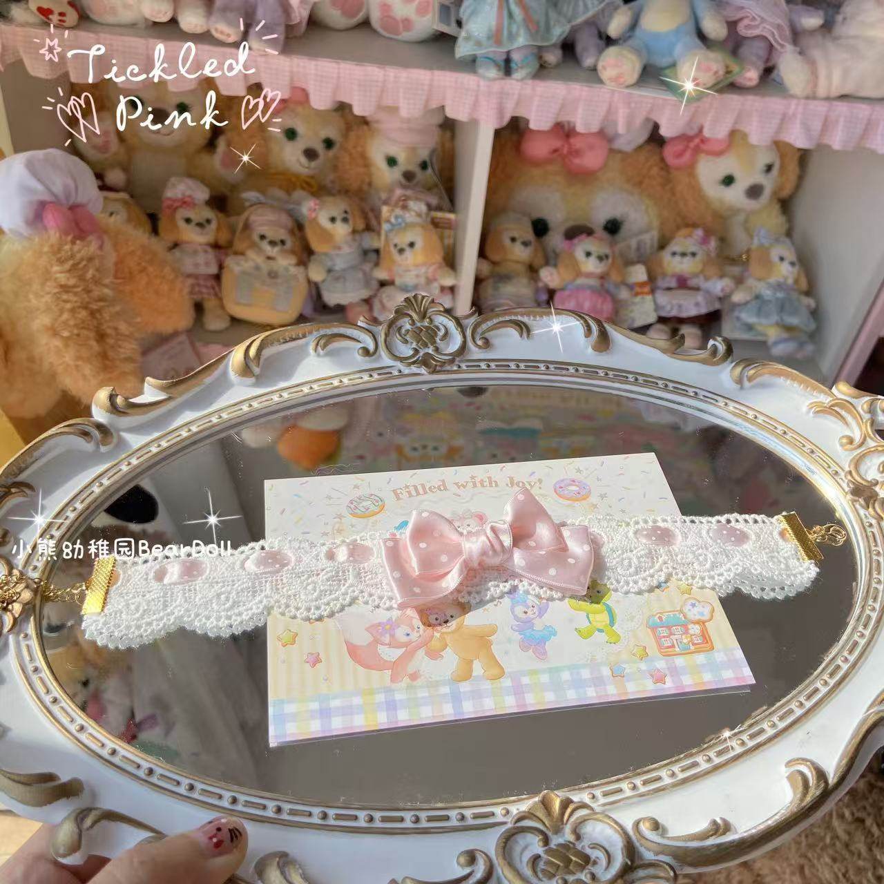 Bear Doll - Kawaii Polka Dot Bow Choker necklace Bear Doll Light Pink