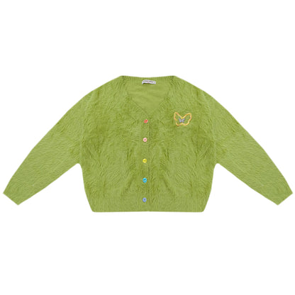 ziziFei - Y2K Soft Plush Butterfly Cardigan with Color Buttons cardigan ziziFei Green S