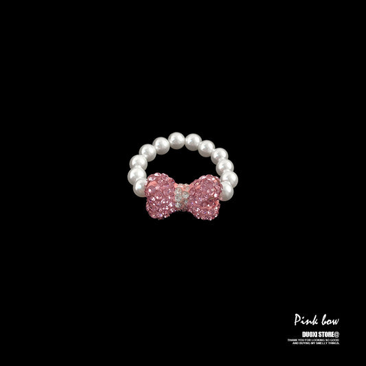 DuoXi - Pearl Bow Kitty Bead Ring ring DuoXi Bow Ring