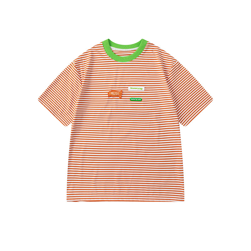 KURIOSITAET - Decora Kei Orange Striped T-Shirt tshirt KURIOSITAET