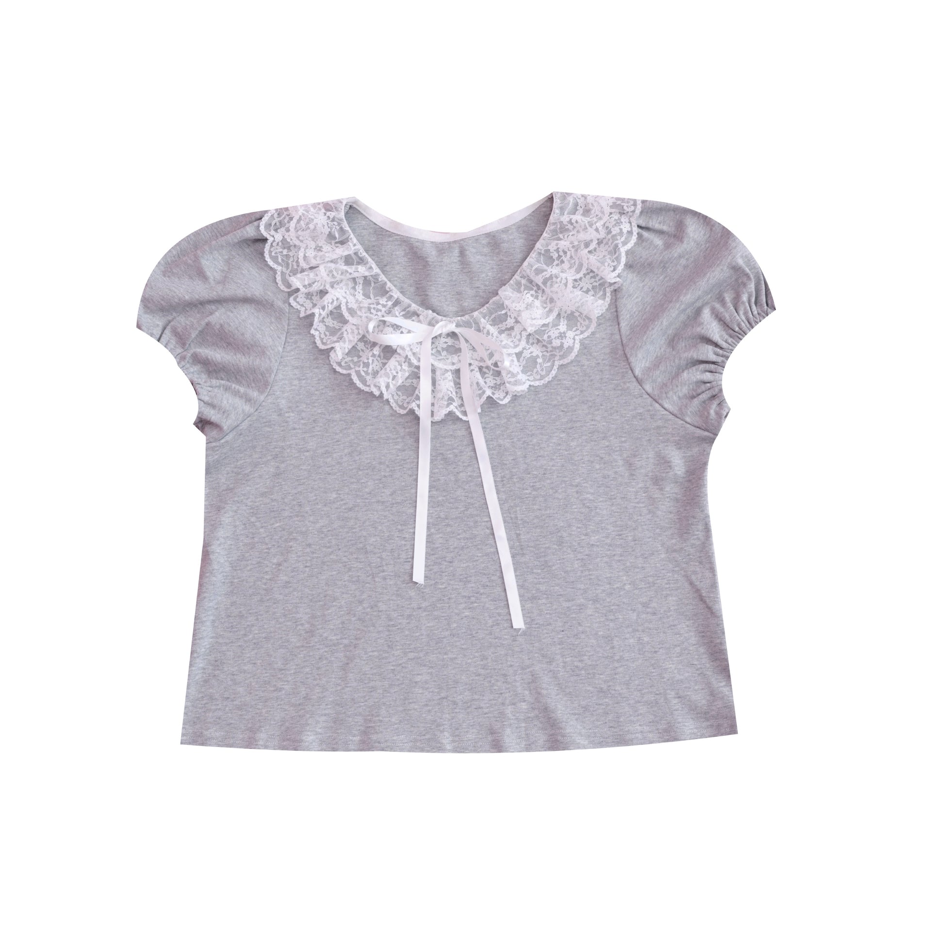 SemenCoicis Vintage Ruffle Collar Tee | Kawaii Puff Sleeve Cotton Top tshirt SemenCoicis