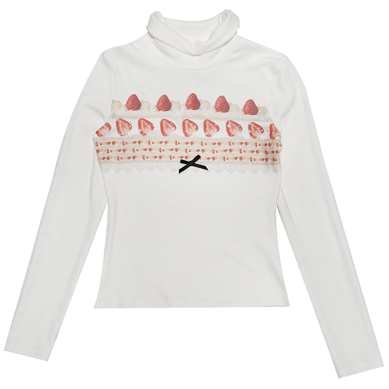 daytoday everyday institute - Kawaii Strawberry Cake Turtleneck Top Stretch Fuzzy sweatshirt daytoday everyday institute S