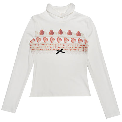 daytoday everyday institute - Kawaii Strawberry Cake Turtleneck Top Stretch Fuzzy sweatshirt daytoday everyday institute S