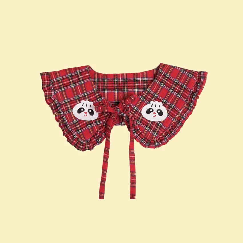 NIKKOU - Red Plaid Embroidered Detachable Collar collar Nikkou home Bun