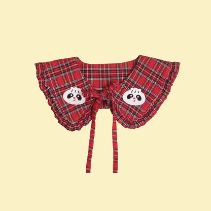 NIKKOU - Red Plaid Embroidered Detachable Collar collar Nikkou home Bun