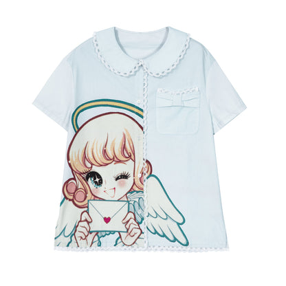 tntntutu Cotton Tee | Harajuku Angel Print Lace T-Shirt tshirt tntntutu