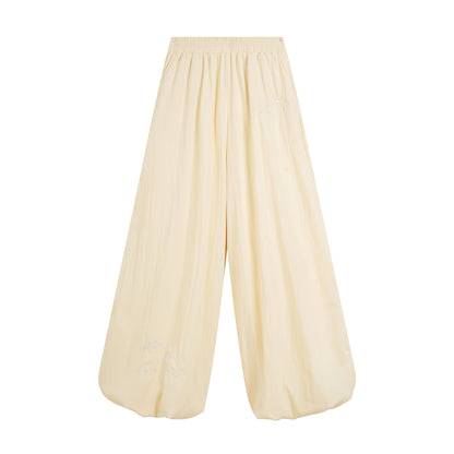 Cute Lin Embroidered Wide-Leg Pants | High-Waisted Kawaii Summer Trousers pants cute lin