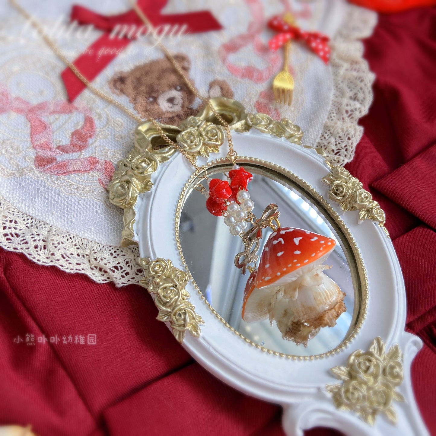 Bear Doll Mushroom Necklace | Decora Kei Handmade Resin Charm necklace Bear Doll 1