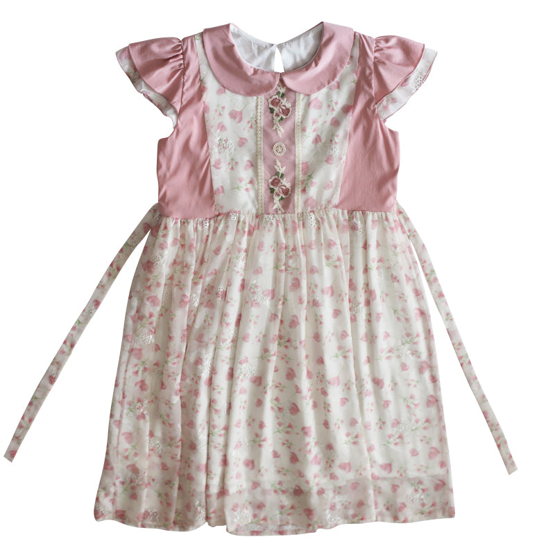 Mameya - Kawaii Pink Print Sleeveless Dress Ruffle Cap Sleeve Slim dress Mameya
