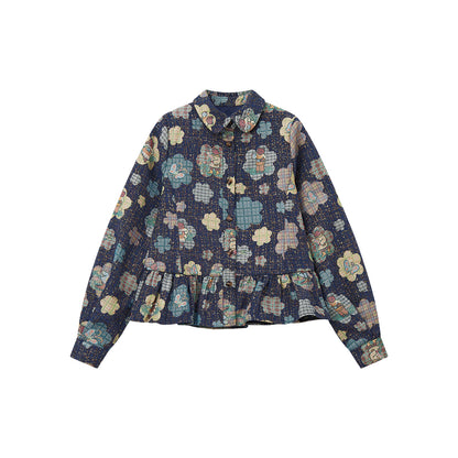 tntntutu - Woven Flower Teddy Illustration Tweed Shirt Jacket Pants Skirt Set set tntntutu Shirt Jacket S