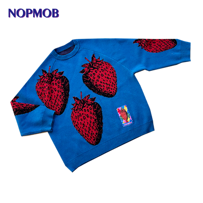 NOPMOB - Decora Kei Blue Strawberry Knit Sweater sweater NOPMOB