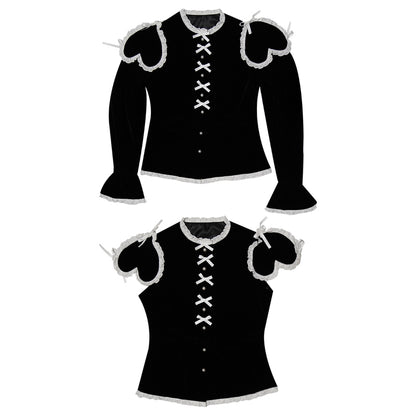 daytoday everyday institute - Girly Fashion Removable Sleeve Heart Velvet Top Vest vest daytoday everyday institute S