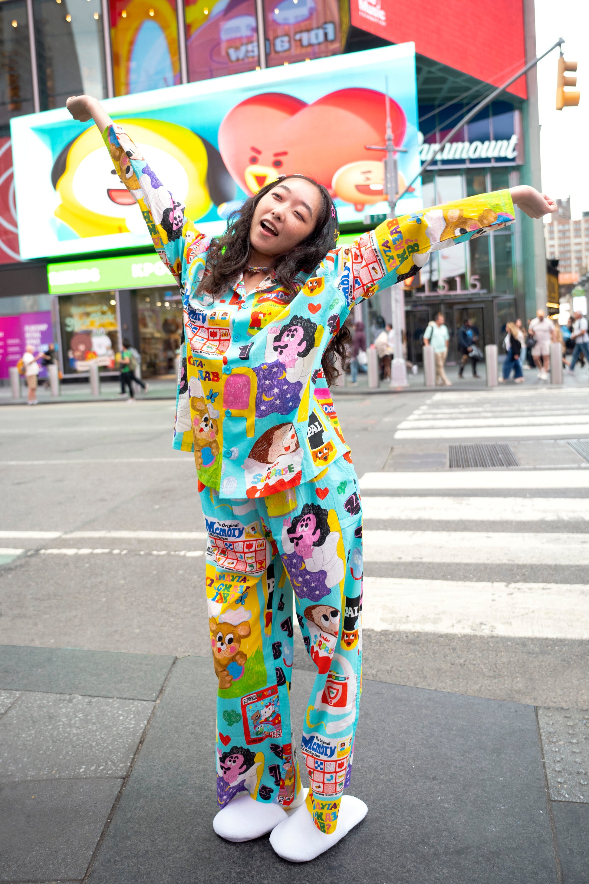 Puffynest - Colorful Doodle Cotton Pajama Set pajama puffynest Blue Yellow S